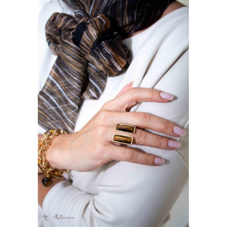 Echarpe Listras Preta, Mostarda E Branco