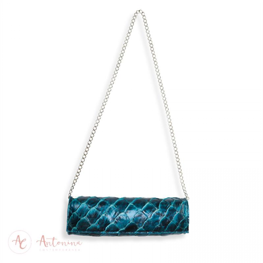 Bolsa Baguete Pirarucu Azul Índigo Metalizado