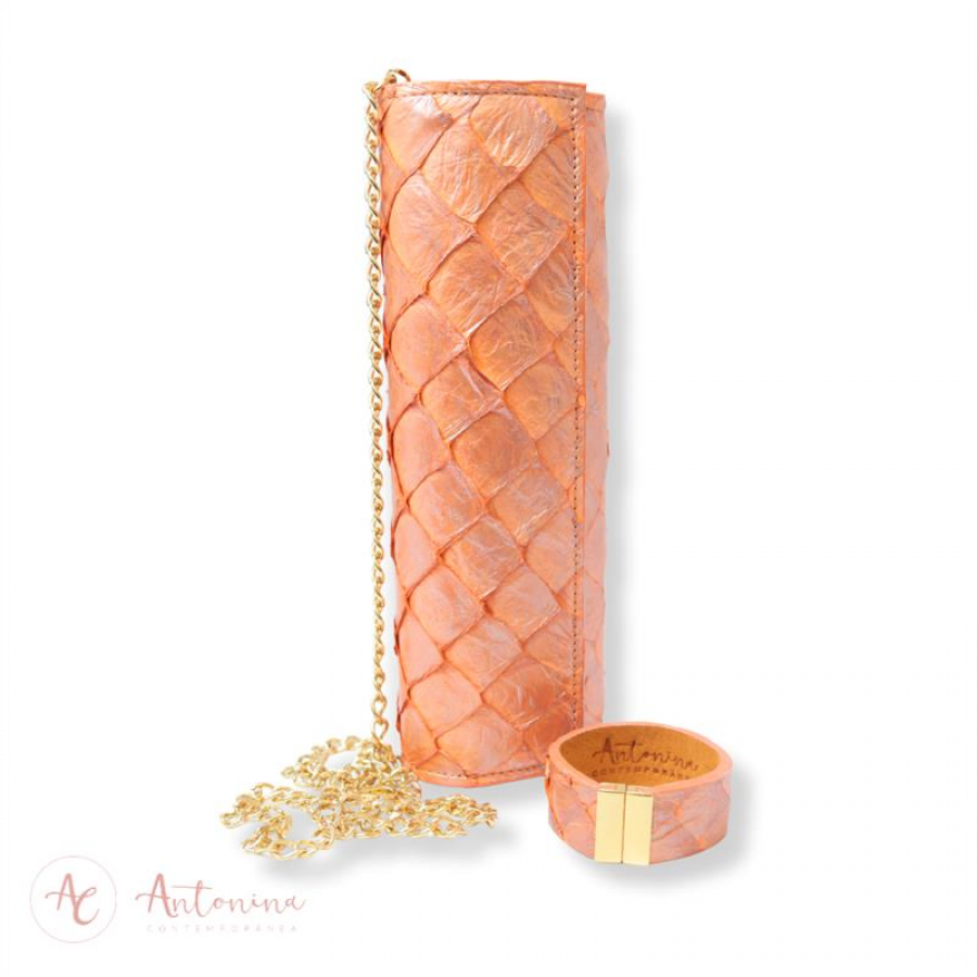 Bolsa Baguete Pirarucu Laranja Metalizada