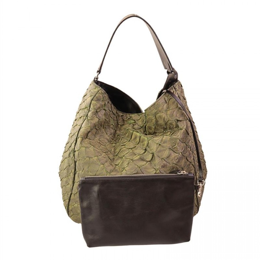 Bolsa Francesca Pirarucu Verde Folha Com Preto