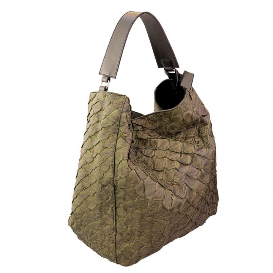 Bolsa Francesca Pirarucu Verde Folha Com Preto