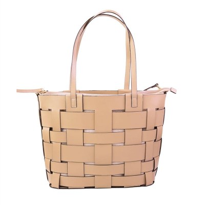 Bolsa De Couro Tressê Bege G<br><span style='color:#fff;'>Joias</span>