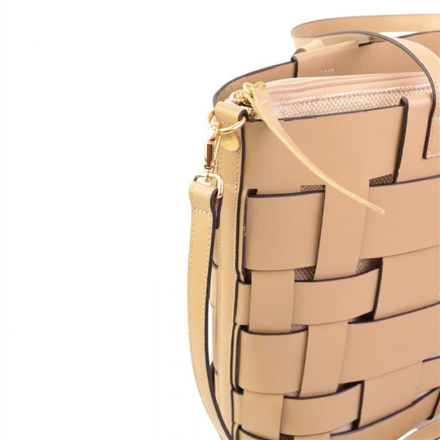 Bolsa De Couro Tressê Bege G