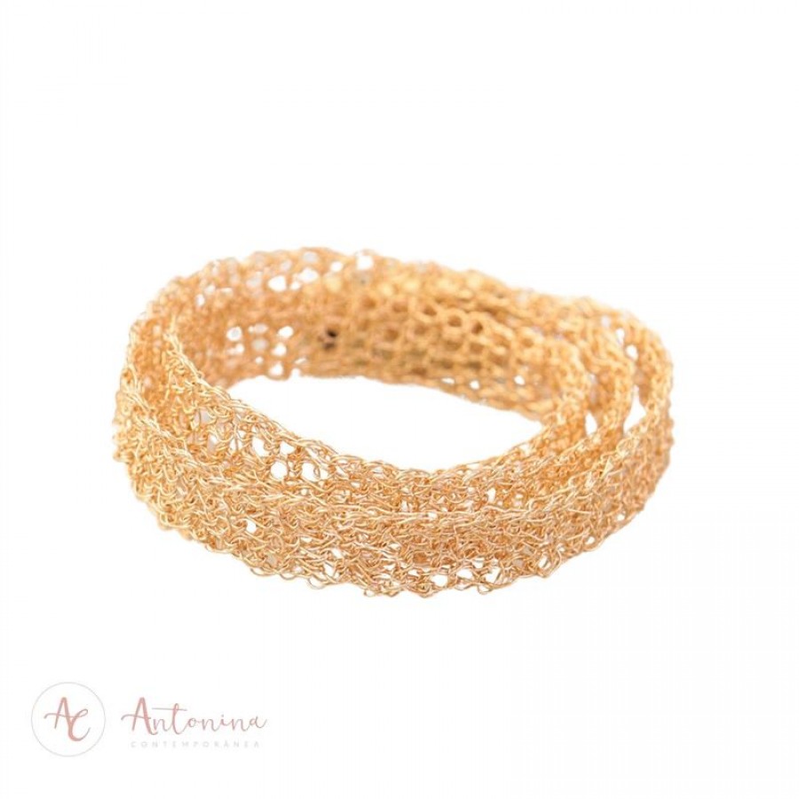 Bracelete Entrelaçado De Crochê Banhado Em Ouro 18k