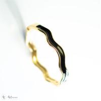 Bracelete Ondas Esmaltado Preto Banhado Em Ouro 18k