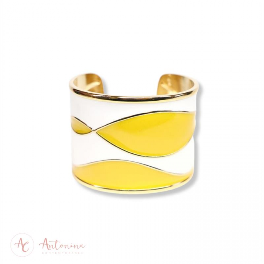Bracelete Esmaltado Branco E Mostarda