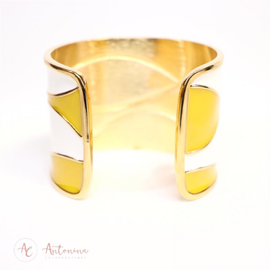 Bracelete Esmaltado Branco E Mostarda