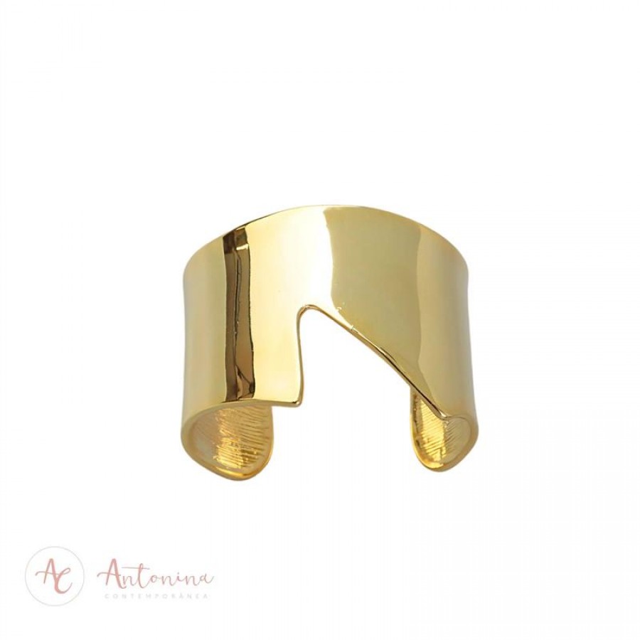 Bracelete Largo Formas Banhado Em Ouro 18k