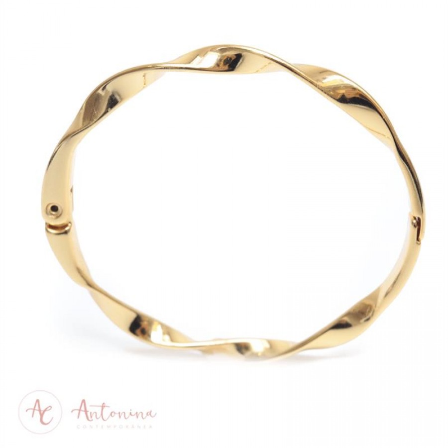 Bracelete Rígido Torcido Banhado Em Ouro 18k