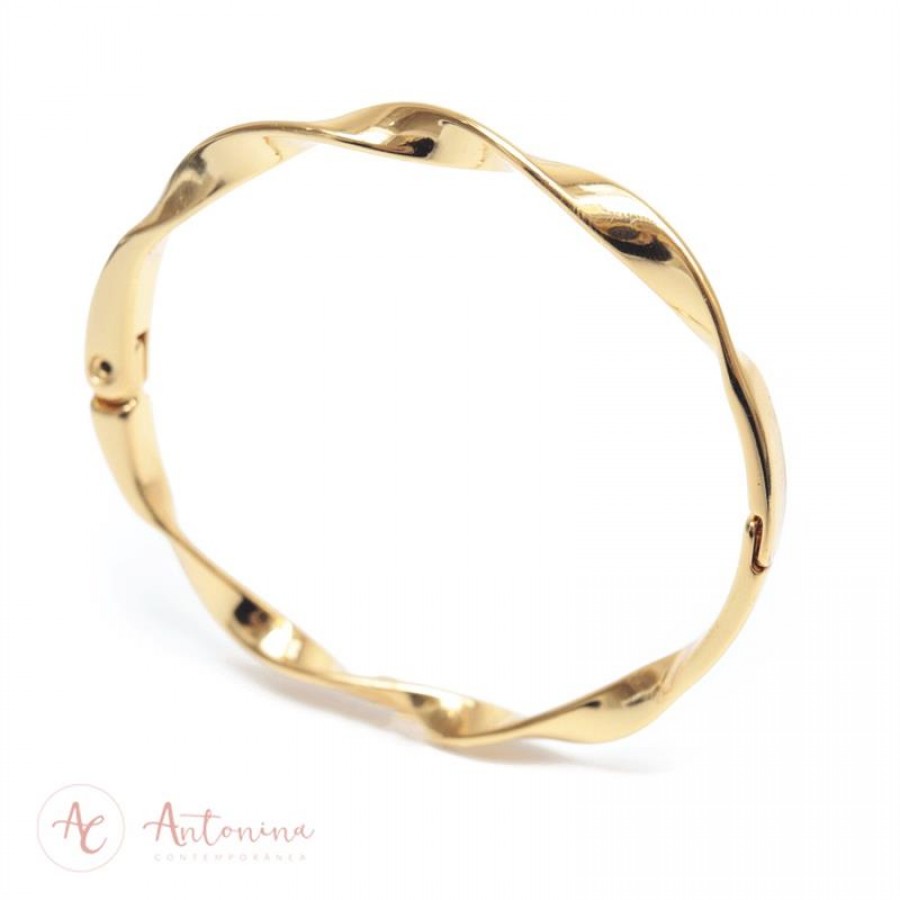 Bracelete Rígido Torcido Banhado Em Ouro 18k