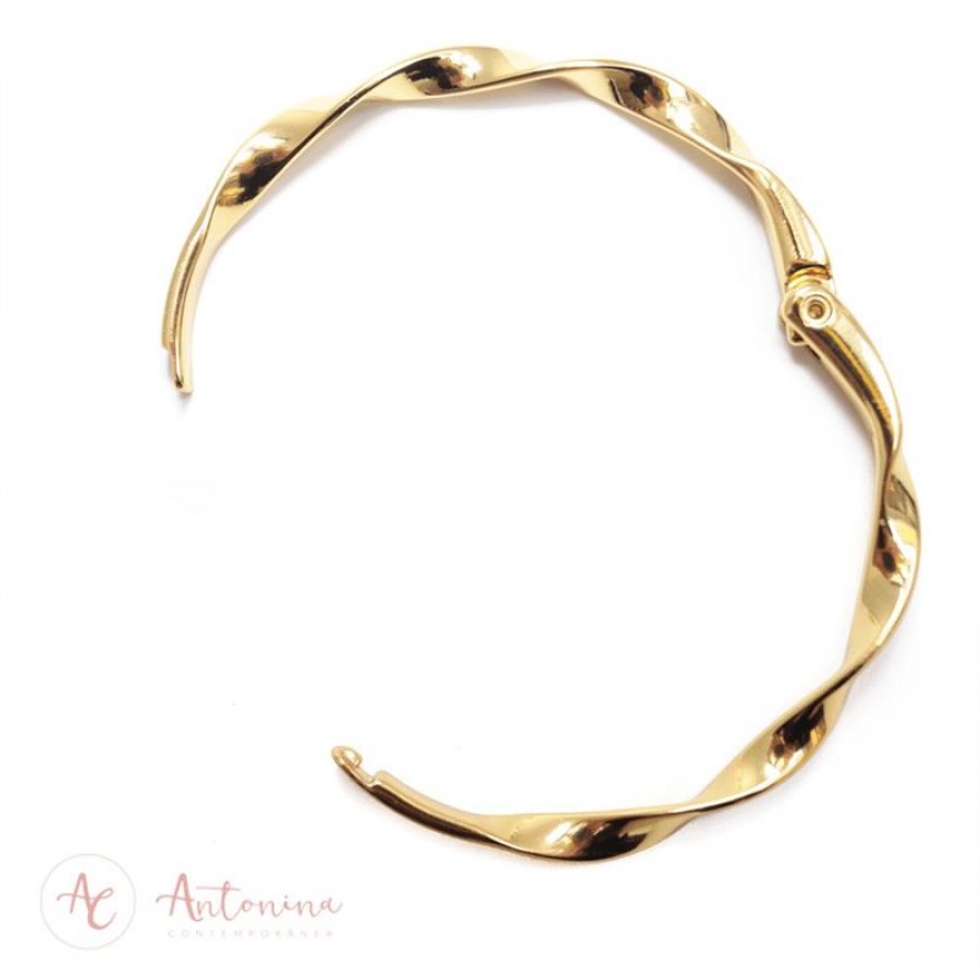 Bracelete Rígido Torcido Banhado Em Ouro 18k
