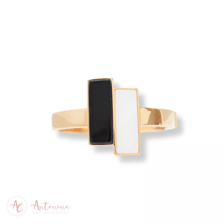 Bracelete Dupla Pedra Ônix E Madre Pérola