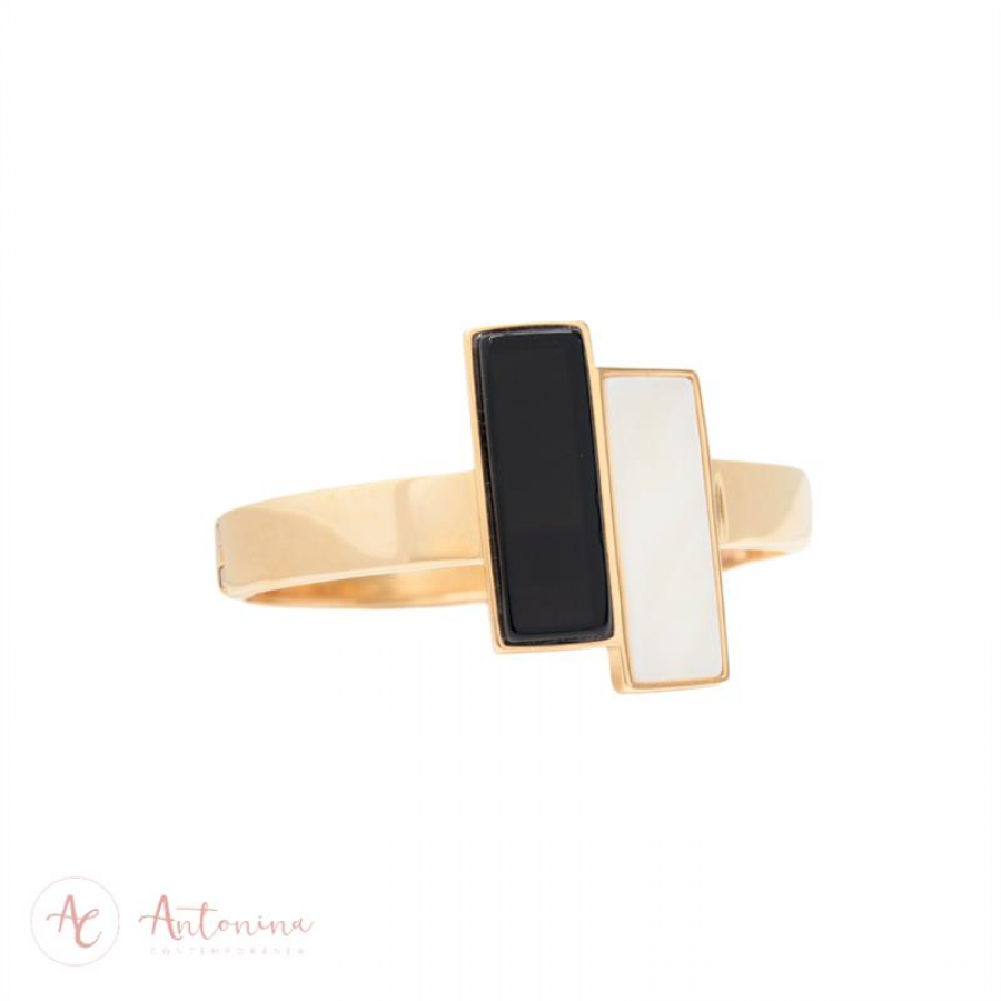 Bracelete Dupla Pedra Ônix E Madre Pérola