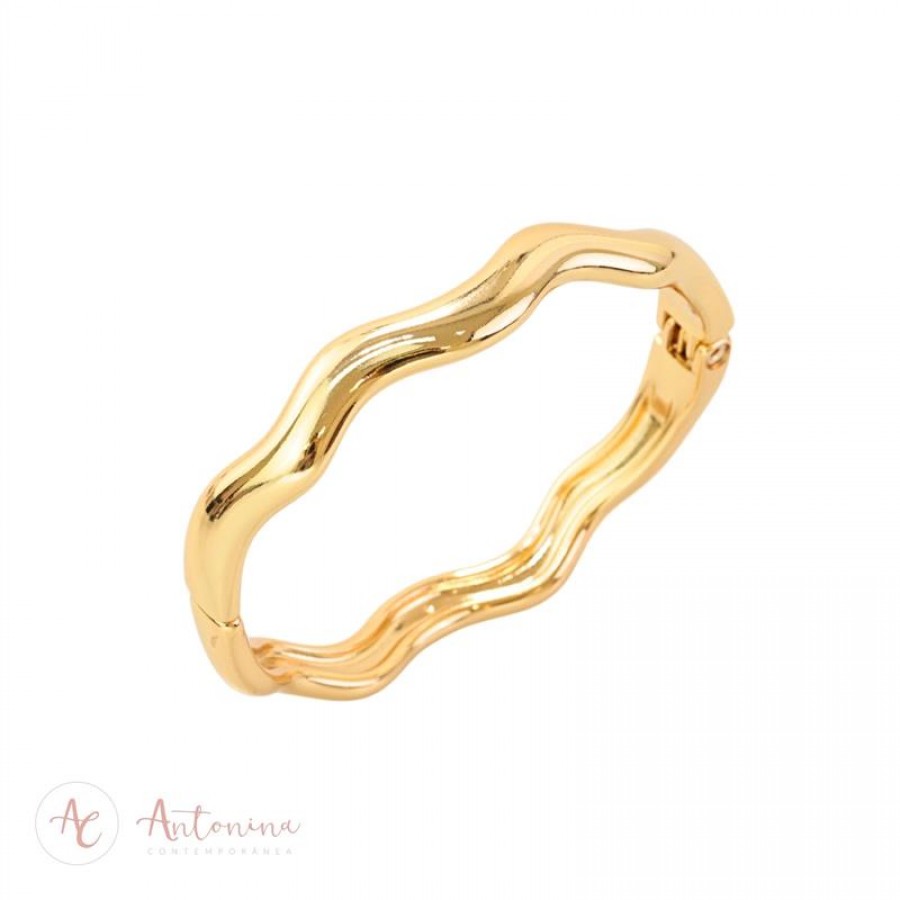 Bracelete Ondulado Banhado Em Ouro 18k