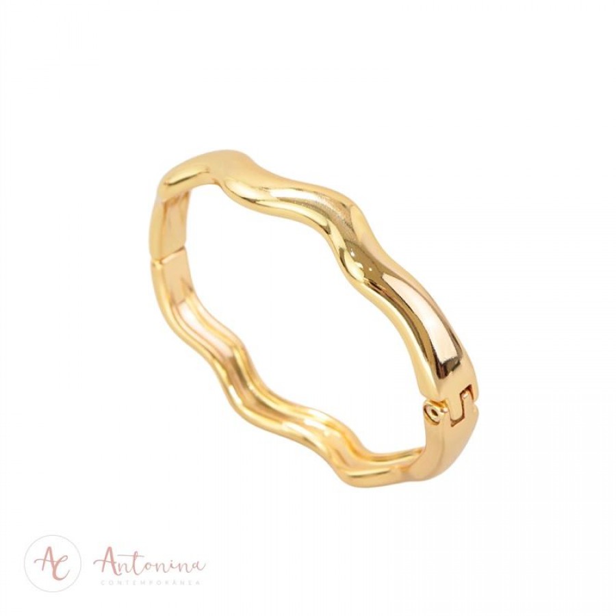 Bracelete Ondulado Banhado Em Ouro 18k