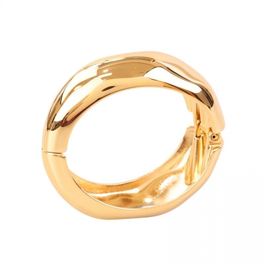 Bracelete Maxi Orgânico Martelado Banhado Em Ouro 18k 