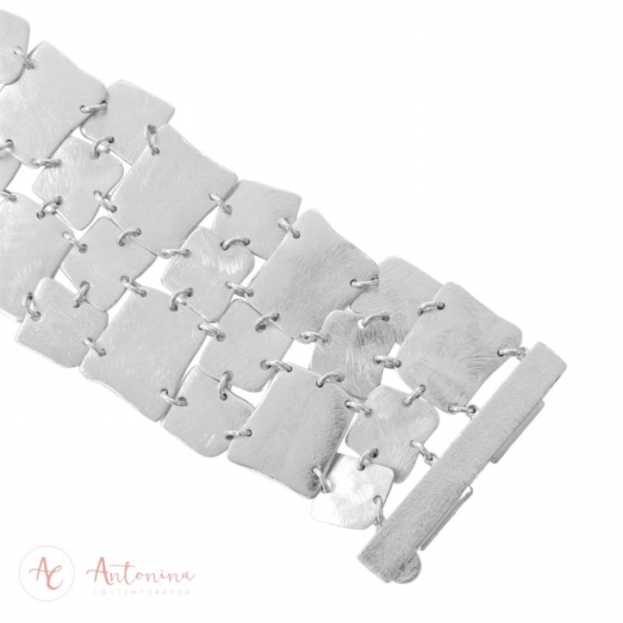 Bracelete Quadradinhos Unidos Com Fecho De Imã Banhado Em Ródio