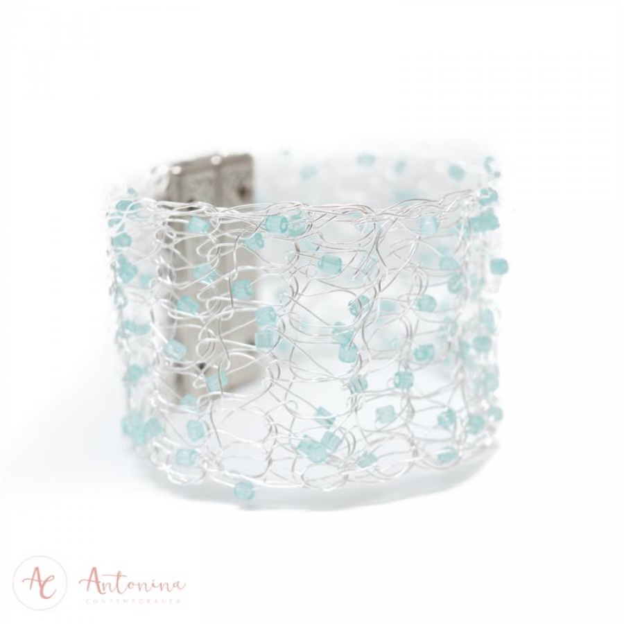 Bracelete Entrelaço Prata Aquário Banhado Em Ródio