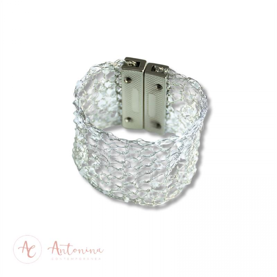 Bracelete Entrelaço Cristal Translúcido Banhado Em Ródio