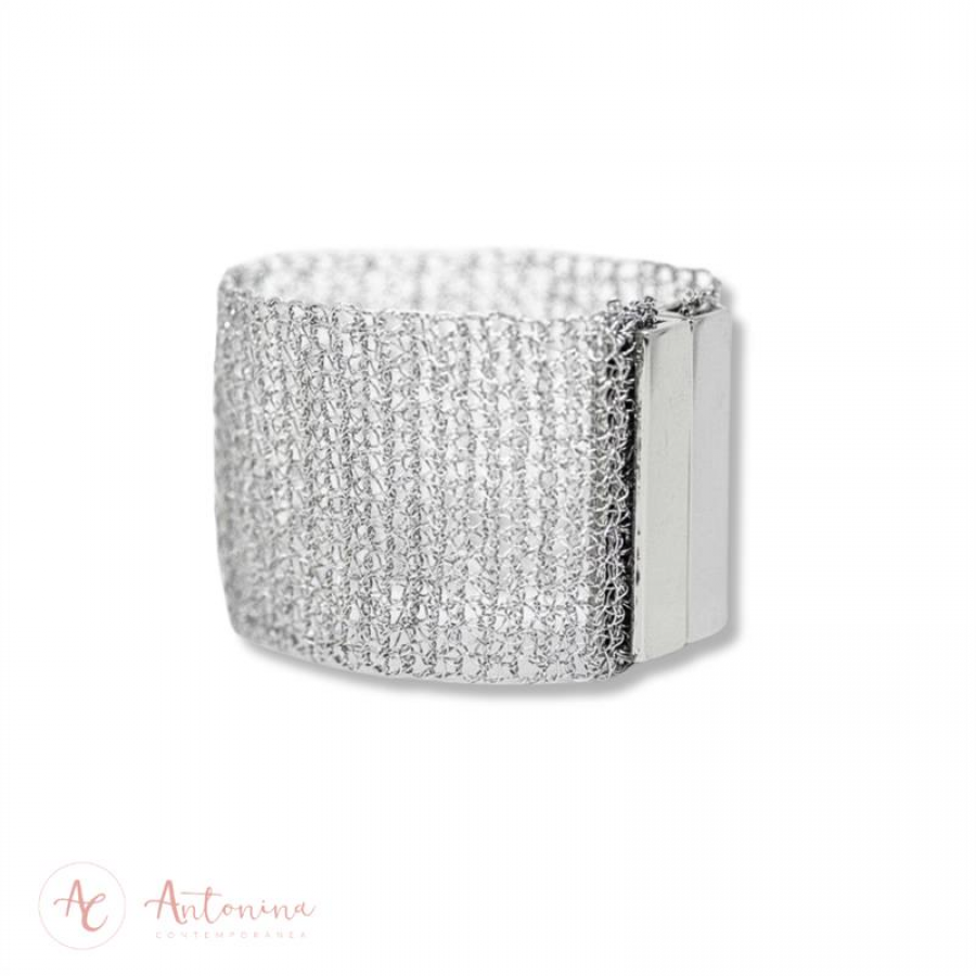Bracelete Crochê Banhado Em Ródio