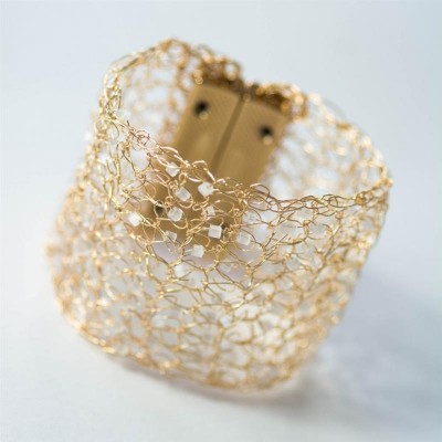 Bracelete Entrelaço Cristal Translúcido Banhado Em Ouro 18k