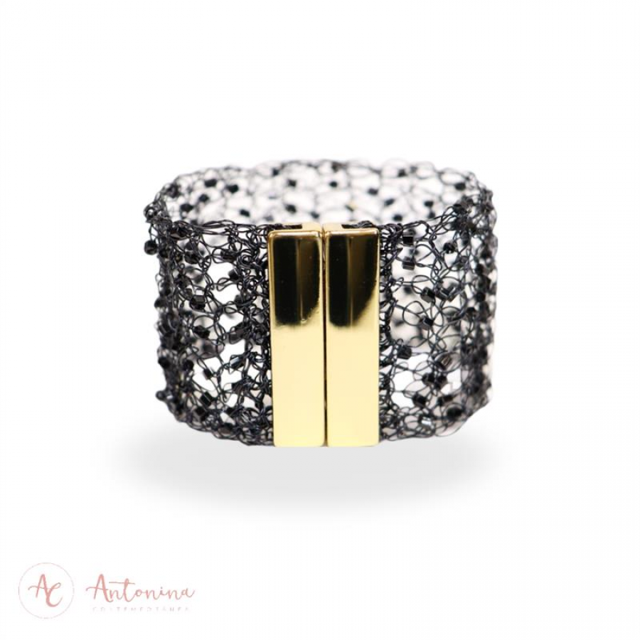 Bracelete Entrelaço Preto Banhado Em Ouro 18k