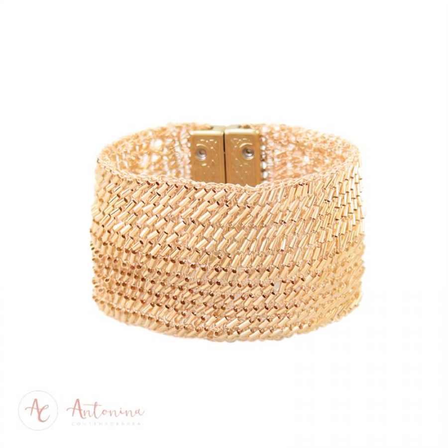Bracelete Bordado Banhado Em Ouro 18k