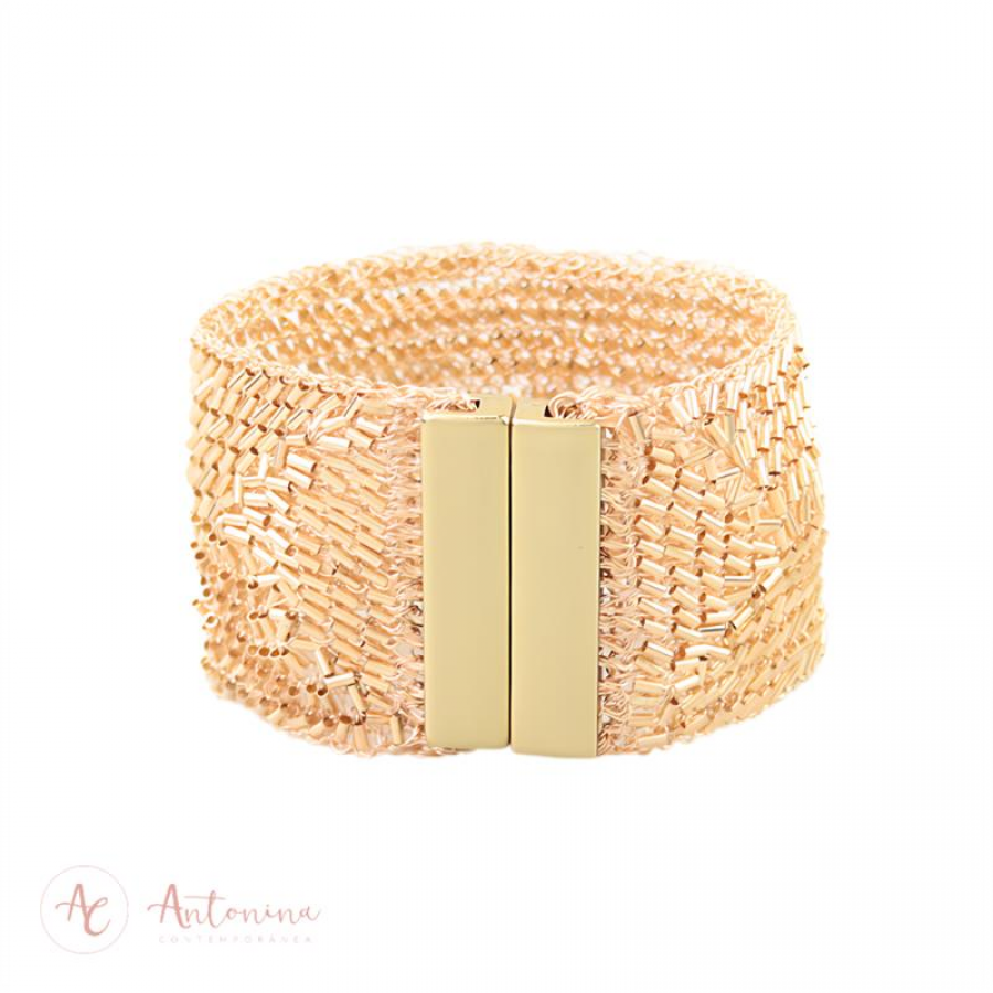 Bracelete Bordado Banhado Em Ouro 18k
