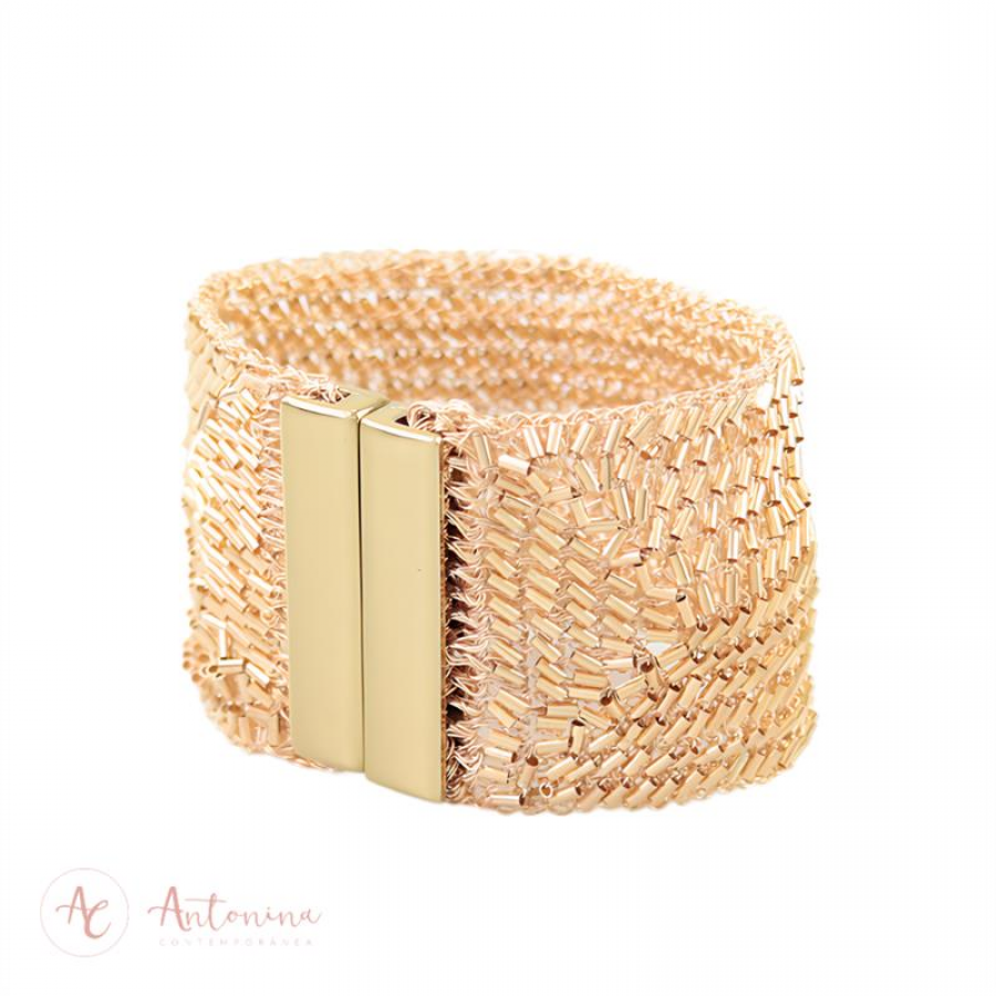 Bracelete Bordado Banhado Em Ouro 18k