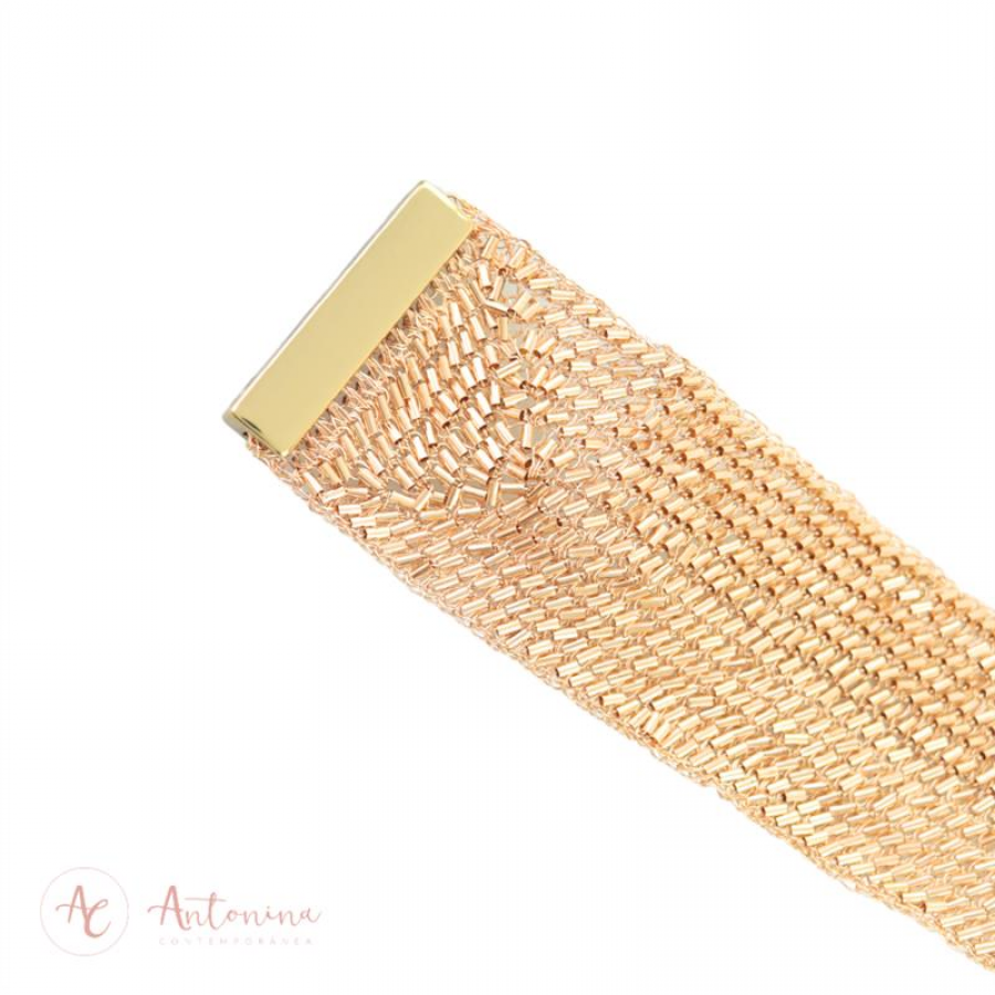 Bracelete Bordado Banhado Em Ouro 18k