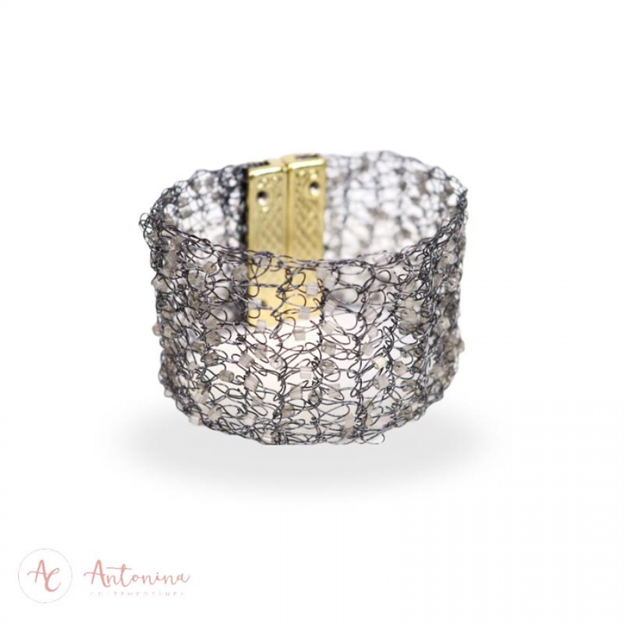Bracelete Entrelaço Grey Nublado Banhado Em Ouro 18k