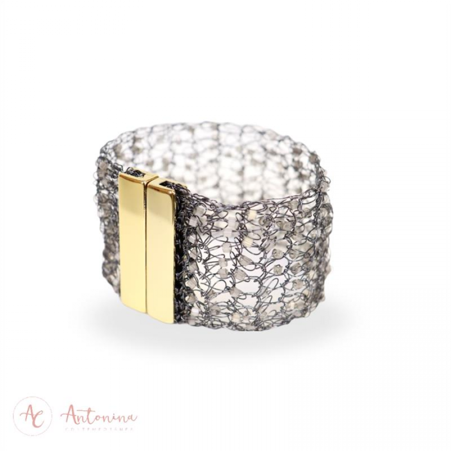 Bracelete Entrelaço Grey Nublado Banhado Em Ouro 18k