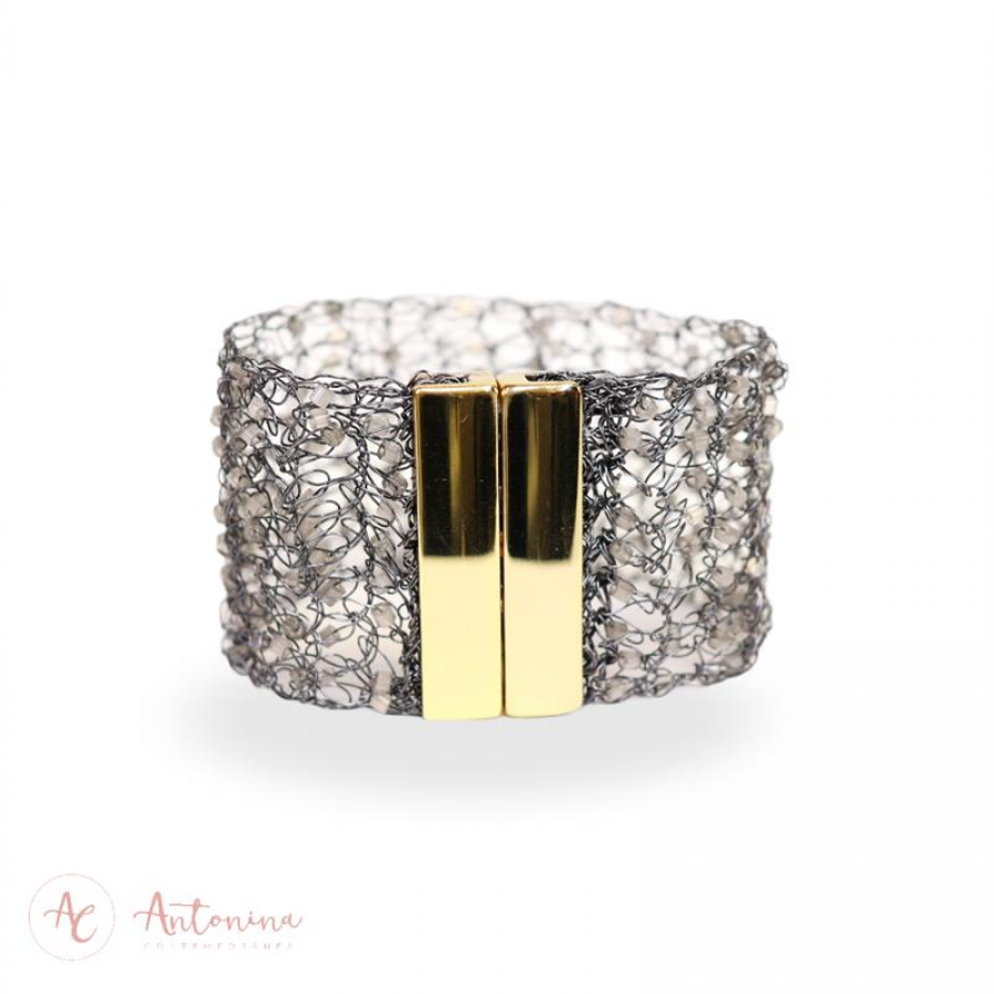 Bracelete Entrelaço Grey Nublado Banhado Em Ouro 18k