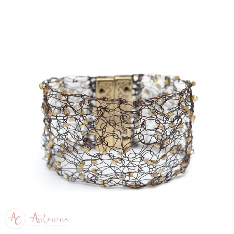Bracelete Entrelaço Smoked Brulée Banhado Em Ouro 18k