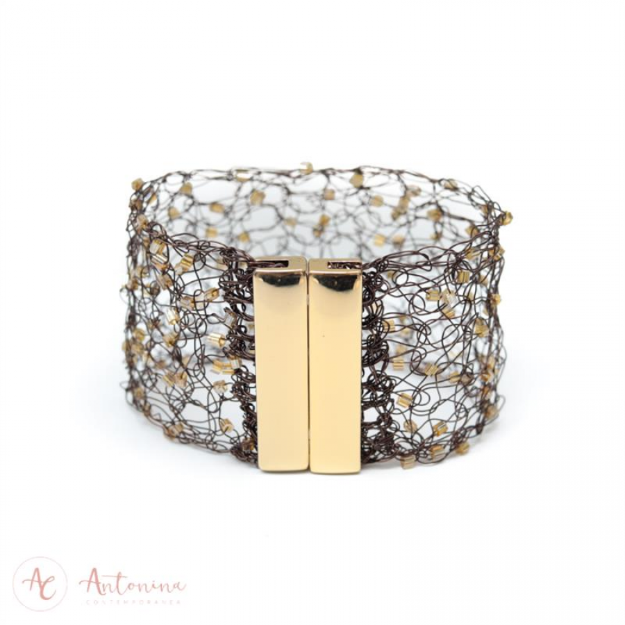 Bracelete Entrelaço Smoked Brulée Banhado Em Ouro 18k