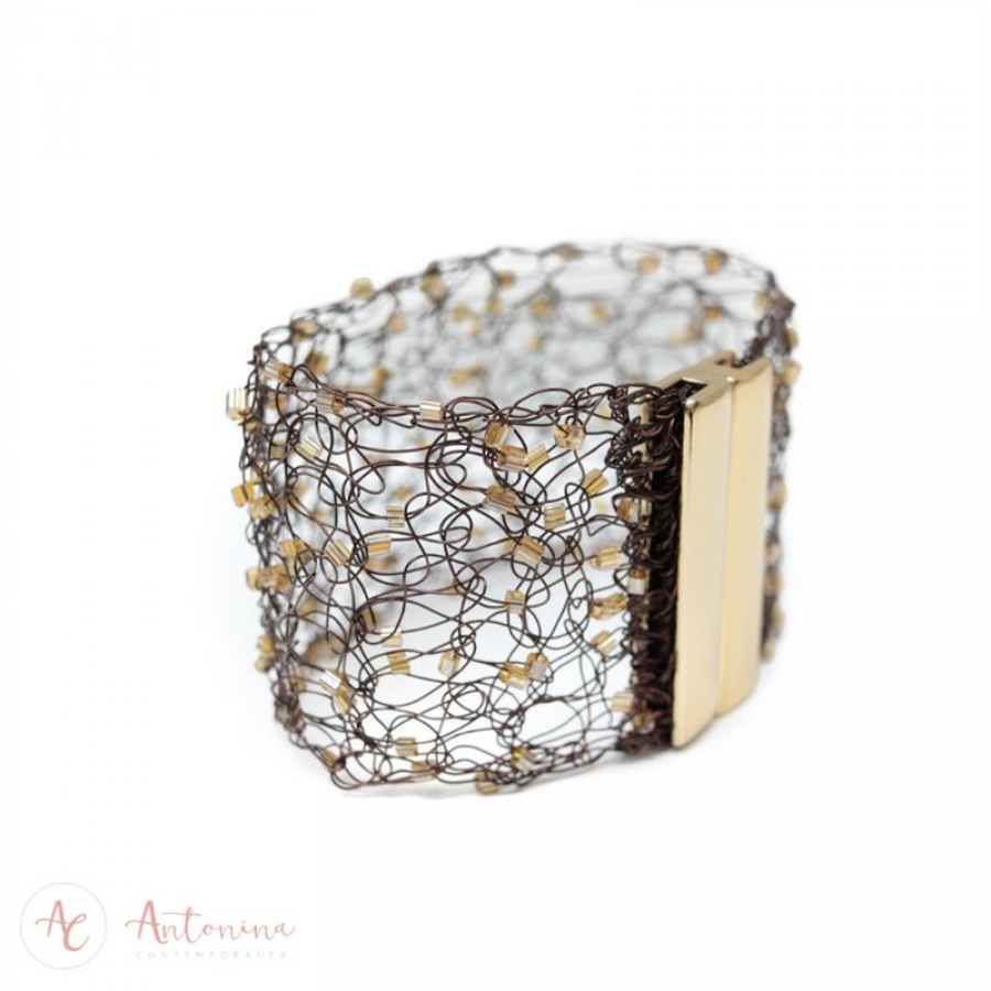Bracelete Entrelaço Smoked Brulée Banhado Em Ouro 18k