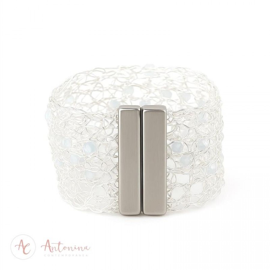 Bracelete Entrelaço Blue Celeste Banhado Em Prata