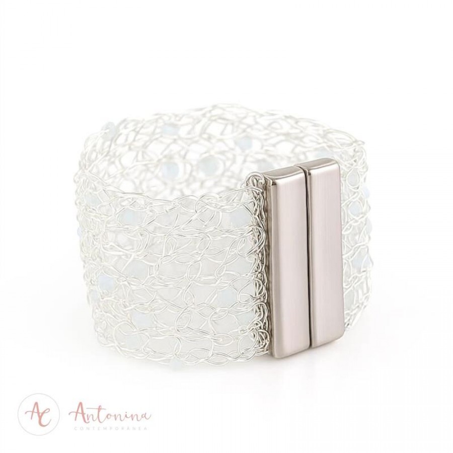 Bracelete Entrelaço Blue Celeste Banhado Em Prata