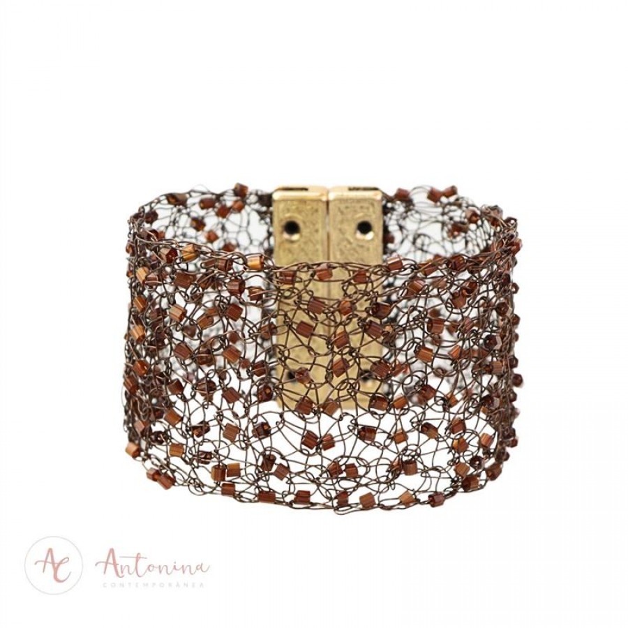 Bracelete Entrelaço Chocolate Banhado Em Ouro 18k