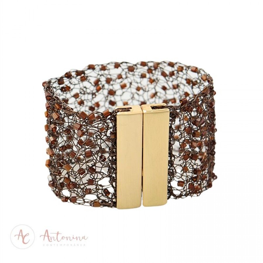 Bracelete Entrelaço Chocolate Banhado Em Ouro 18k