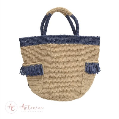 Bolsa Celine De Rami E Ráfia Azul Marinho<br><span style='color:#fff;'>Joias</span>