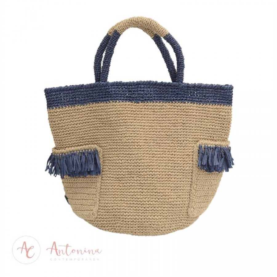 Bolsa Celine De Rami E Ráfia Azul Marinho