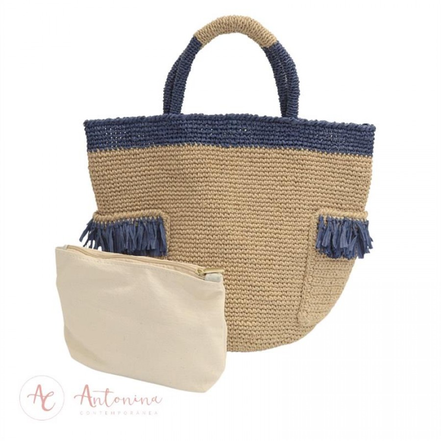 Bolsa Celine De Rami E Ráfia Azul Marinho