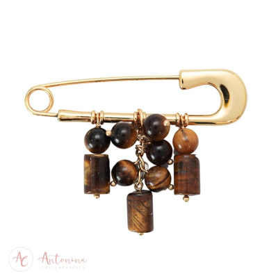 Broche Olho De Tigre Banhado Em Ouro 18k<br><span style='color:#fff;'>Joias</span>
