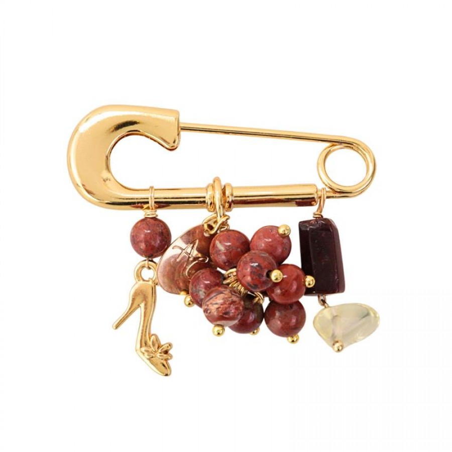 Broche De Jaspe Banhado Em Ouro 18k