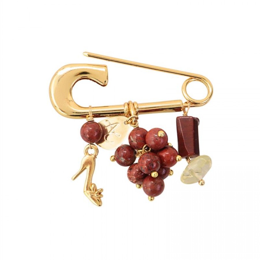 Broche De Jaspe Banhado Em Ouro 18k