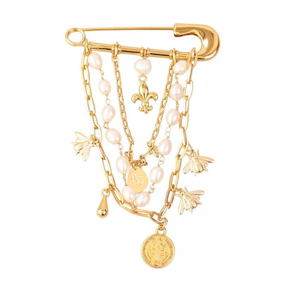 Broche De Pérola Barroca Banhado Em Ouro 18k