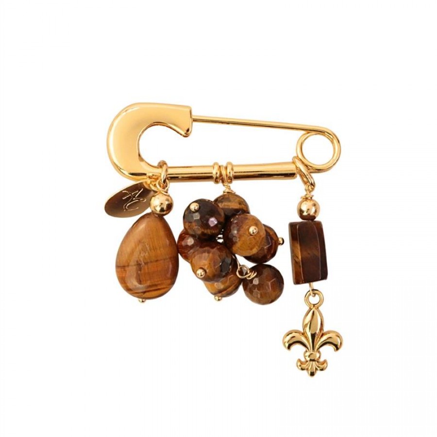 Broche Olho De Tigre Ii Banhado Em Ouro 18k