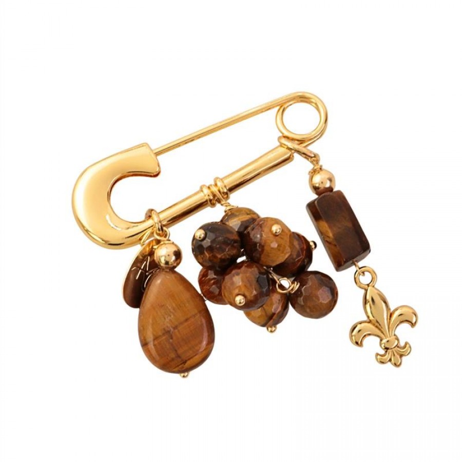 Broche Olho De Tigre Ii Banhado Em Ouro 18k
