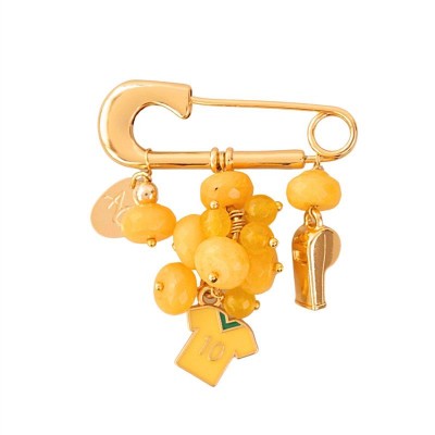 Broche Com Pingente Jade Amarelo Banhado Em Ouro 18k 